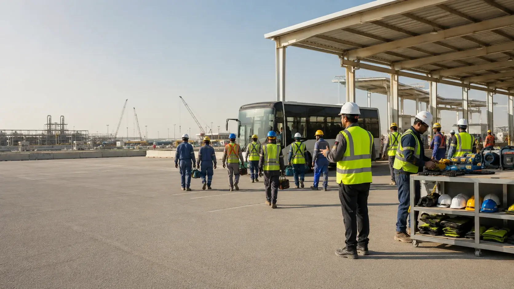 Skilled industrial workforce at a project site in Saudi Arabia