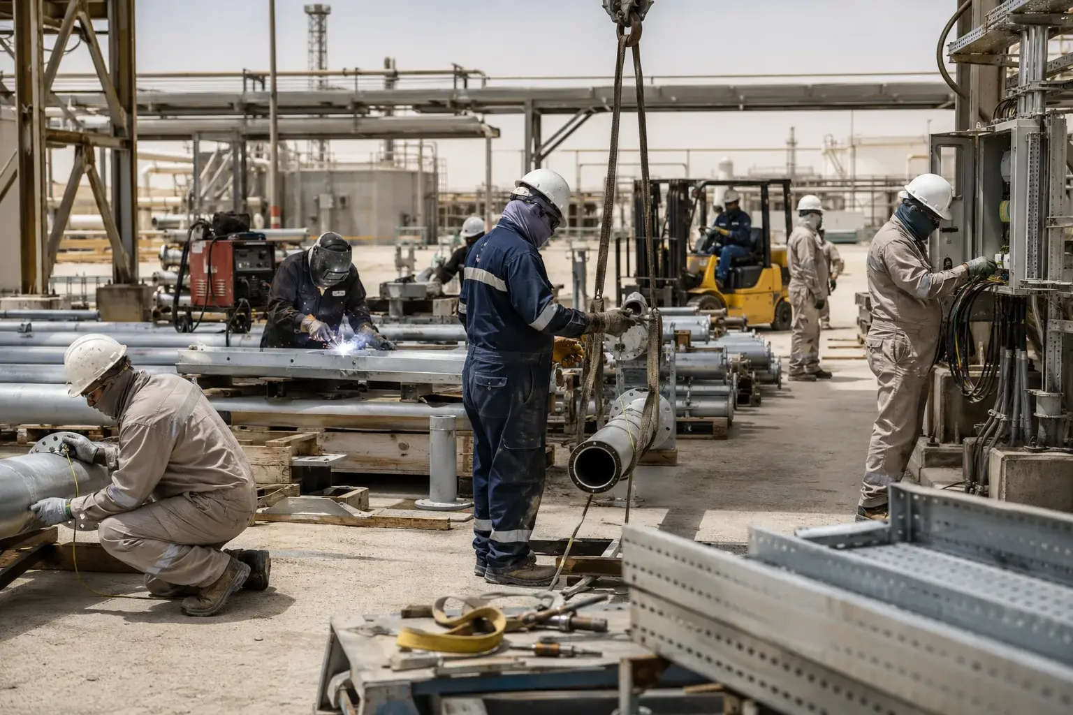 Skilled tradespeople at work on an industrial site